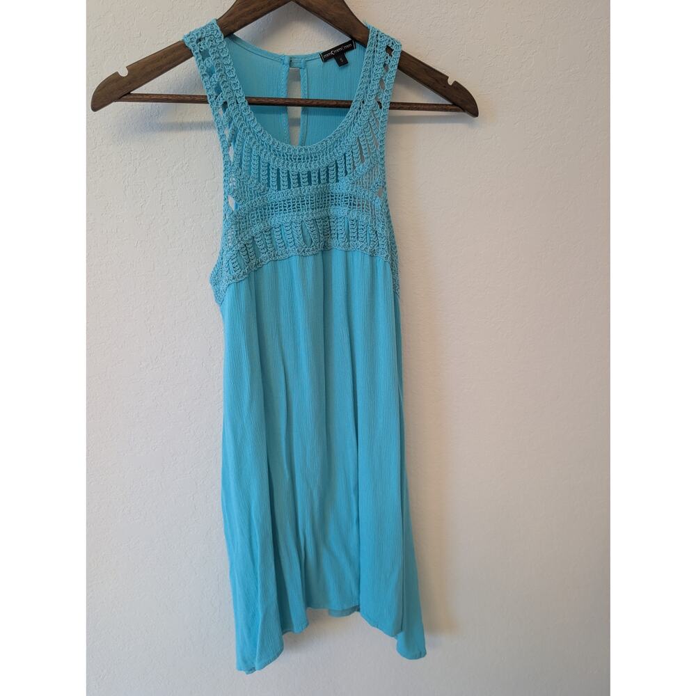 Turquoise Crochet & gauze lined vacation cruise beach wear dress sz S